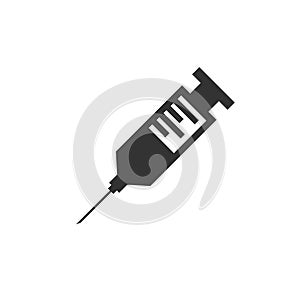 Icon black flat syringe injection doctor injection hospital medical nurse health. on white background