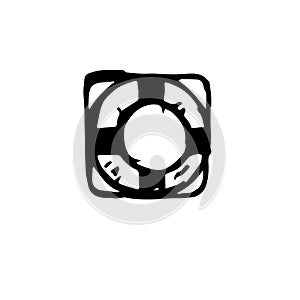 Icon black Hand drawn Simple outline Lifebuoy Symbol. vector Illustrator. on white background