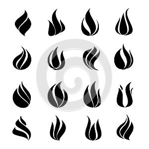 Icon black set fire on white background