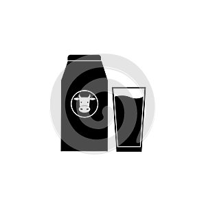 Icon of black sign bottle with milk and glass. Vector illustration eps 10