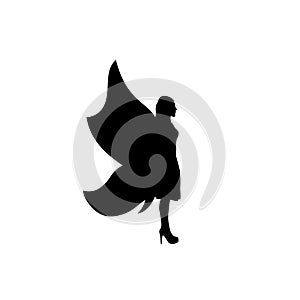 Icon black silhouette of abstract woman with butterfly wings