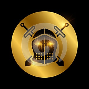 Icon with black vintage knights helmet and swords