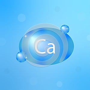 icon with blue chemical element Ca. Education concept. Vector illustration.