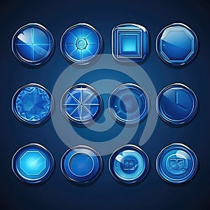 icon blue glass button ai generated