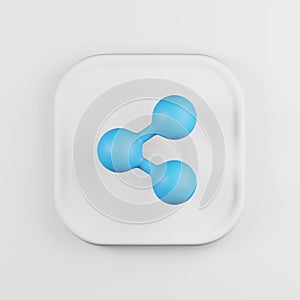 Icon blue share cartoon style. 3d rendering white square button key, interface ui ux element