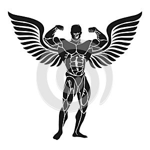 Icon of bodybuilder with double biceps pose, vector illustration