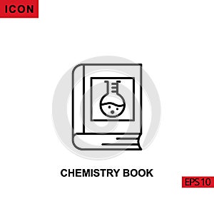 Icon chemistry book with erlenmeyer flask boiling. Outline, line or linear vector icon symbol sign collection