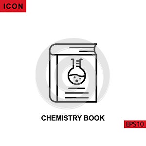 Icon chemistry book with erlenmeyer flask boiling. Outline, line or linear vector icon symbol sign collection