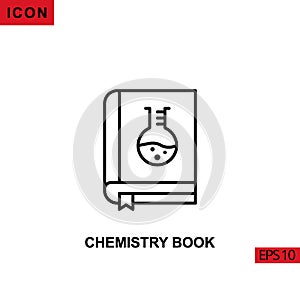 Icon chemistry book with erlenmeyer flask boiling. Outline, line or linear vector icon symbol sign collection