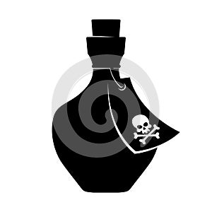 Icon of a bottle with poison and a tag with a skull and crossbones on a white background. Isolated object.