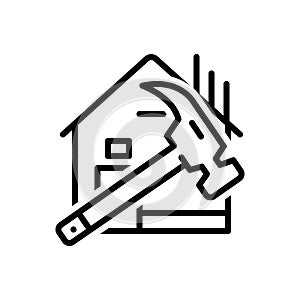 Black line icon for Build, harmer and house