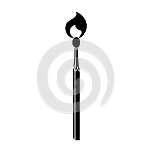 Icon of burning safety match. Vertical simple isolated object with flame