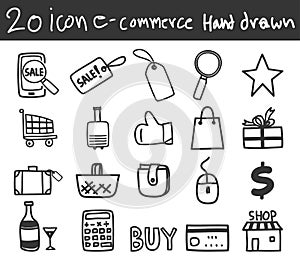 Icon business e-commerce shopping hand drawn line art illustration