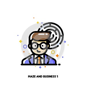 Icon of businessman and maze for solving business problem or successful direction achievement concepts