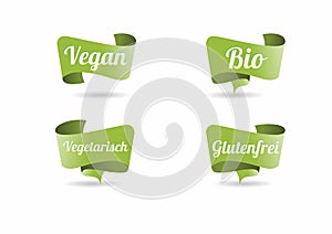 Icon Button with the German words Organic Vegan Vegetarian Gluten-free