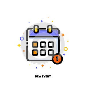 Icon of calendar for new event concept. Flat filled outline