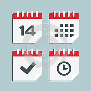 Icon calendar number 14, agenda app, timer, done