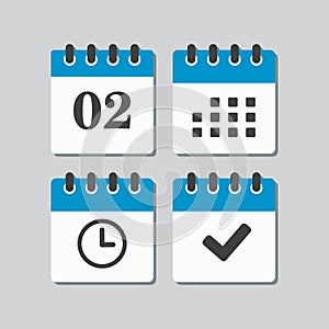 Icon calendar number 2, agenda app, timer, done