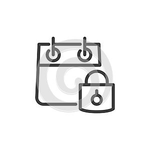 Icon of Calendar with Padlock in Linear Style. Private Recordings, Personal Organizer Concept. Vector Isolated