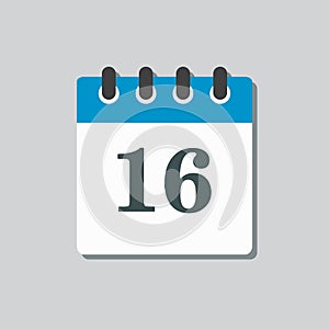 Icon calendar page day, template calendar date 16