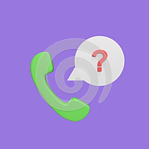 Icon call and question mark 3d icon model cartoon style concept. render illustration