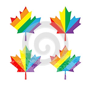 Icon Canada maple leaf. Rainbow gay and lesbian equality symbol LGBT. Vector illustration for gay-pride design, t-shirt.