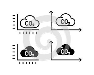 Icon of carbon dioxide reduction , graph with cloud CO2, line color vector illustration