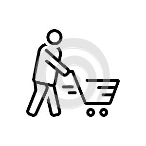 Black line icon for Cart, consumable and customer photo