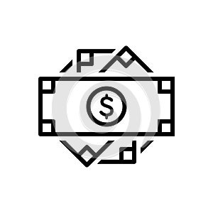 Black line icon for Cash, money and dollar