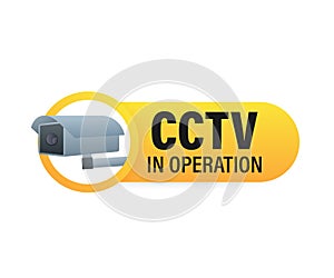 Icon with cctv on white background. Silhouette symbol. Camera icon. Caution warning sign sticker. Closed Circuit Television, CCTV