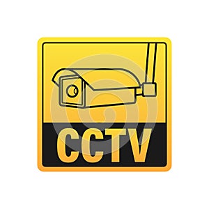 Icon with cctv on white background. Silhouette symbol. Camera icon. Caution warning sign sticker. Closed Circuit Television, CCTV