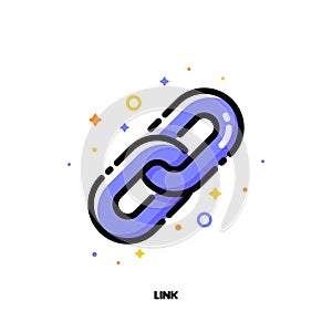 Icon of chain which symbolizes hyperlink for SEO concept. Flat filled outline style. Pixel perfect 64x64