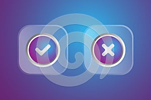 checklist and wrong icon modern style, blue light effect, vector