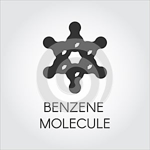 Icon of chemical model of benzene molecule. Organic compound C6H6. Aromatic hydrocarbon black flat logo