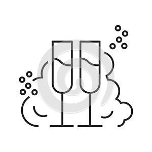 Icon of clean glasses in foam and bubbles from detergent. A simple line drawing of clean glass champagne glasses