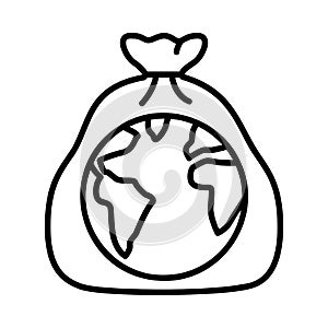 Icon or clip art of earth in a plastic bag to show high plastic waste and global warming from the greenhouse effect