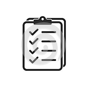 Icon clipboard checklist or document with checkmark with text in flat style