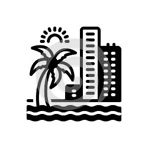 Black solid icon for Coast, beach and hotel photo