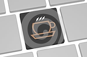 The icon of coffee on the keyboard on white background
