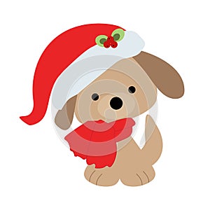 Icon color baby cute Christmas puppy on a white background.