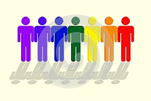 Icon, color and group of men with diversity, affirmative action and solidarity in LGBT community. Rainbow, emoji and
