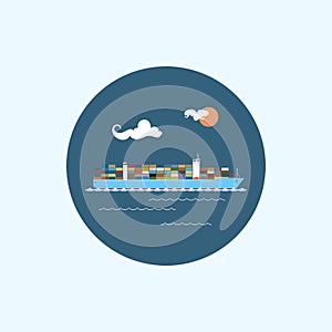 Icon with colored cargo container ship, vector