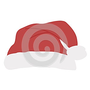 Icon colored red Santas hat with pompom on a white background.