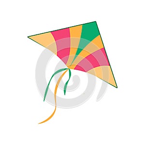 Icon of colorful kite, active games for kids in park. Vector illustration