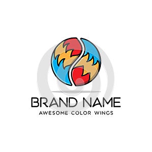 Icon colorful wing logo design, parrot logo, modern,conceptual,idea,forming circle, template, emblem, vector