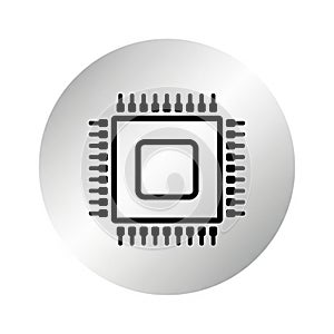 Icon of a Computer Microchip Processor on a White Circular Background computer chip integrated circuit