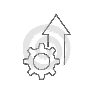 Icon of the concept of production growth, productivity, technology or innovation. Gear and arrow. Linear vector illustration