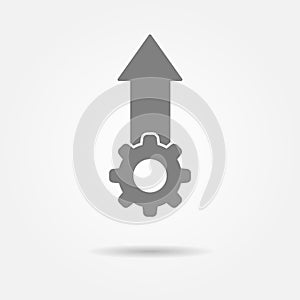 Icon of the concept of production growth, productivity, technology or innovation. Gear and arrow. Vector illustration with a