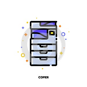 Icon of copier or multifunction printer scanner for office work concept. Flat filled outline style. Pixel perfect 64x64
