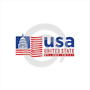 Icon Creative Government Capitol building logo vector design Iconic Landmark illustration. America flag icon national emblem of us